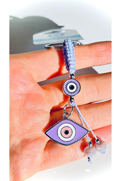 Cassime Λιλά οβάλ μπρελόκ με σχέδιο ματιών, επάργυρο, με σχέδιο το κακό μάτι