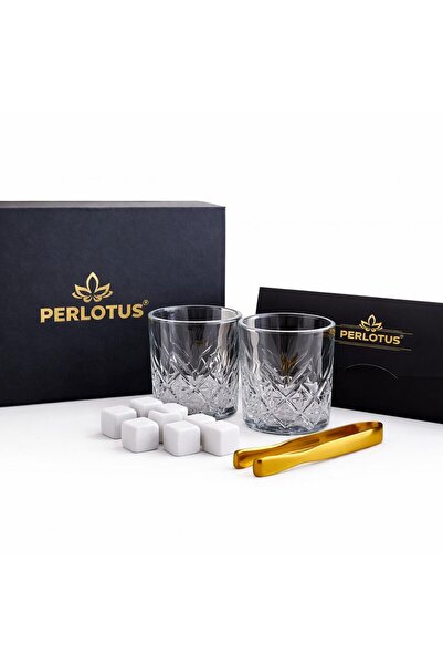 PERLOTUS Izmir Series Whiskey Glass Set of 2 Crystal Glasses with Cooling Stone, Torch and Magnet, Gift Boxed