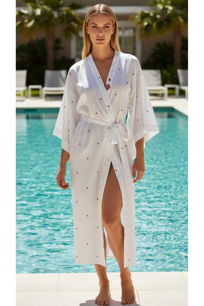 LİLA MARE Özel Tasarım Pamuklu, Nakışlı, Taşlı Kimono