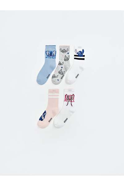 LC Waikiki Stitch Printed Girls' Ankle Socks 5-Pack