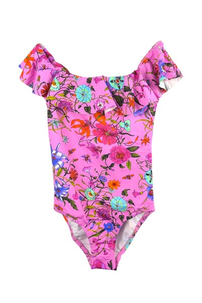LOOK ME Lily Flower Patterned Flounced Girls' Swimsuit