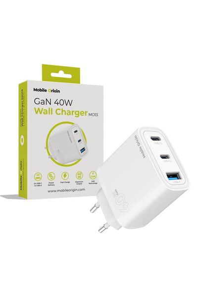 Mobile Origin Φορτιστής retea MO13, GaN, USB, 2x USB-C, 40W, Λευκό