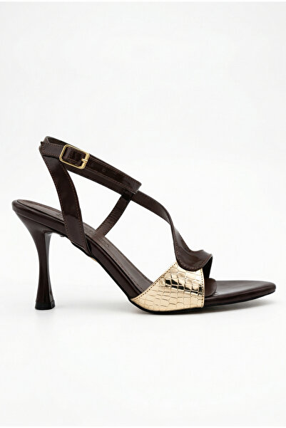 Shoesers Γυναικεία παπούτσια βραδινής ένδυσης σε άγχρωμο καφέ λουστρίνι, με α...