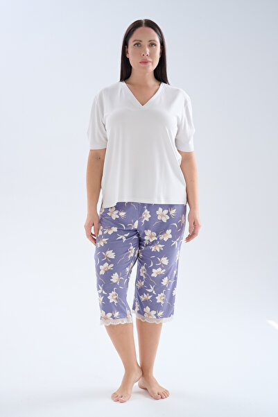 Hays Kadın Plus Size Modal Kısa Kollu V Yaka Kapri Pijama Takımı