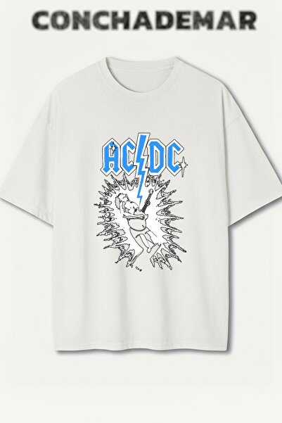 Vordevia Tricou din bumbac premium, supradimensionat, cu imprimeu ACDC