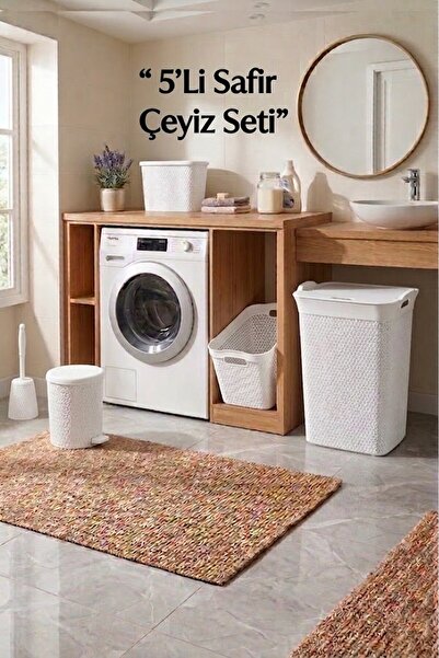 EFFE HOME 5'li Safir Çamaşır Sepeti Seti Örgü Desenli