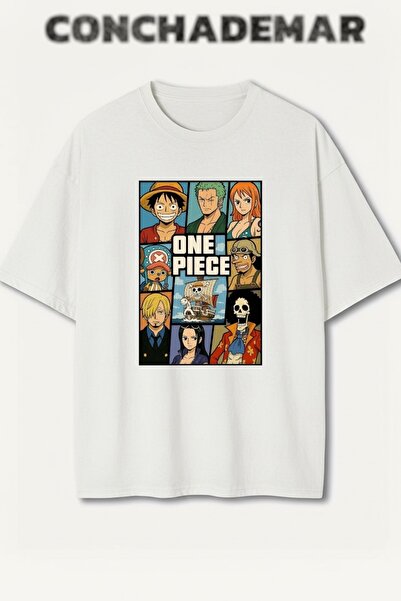 Vordevia Tricou din bumbac premium supradimensionat cu imprimeu One Piece Luffy