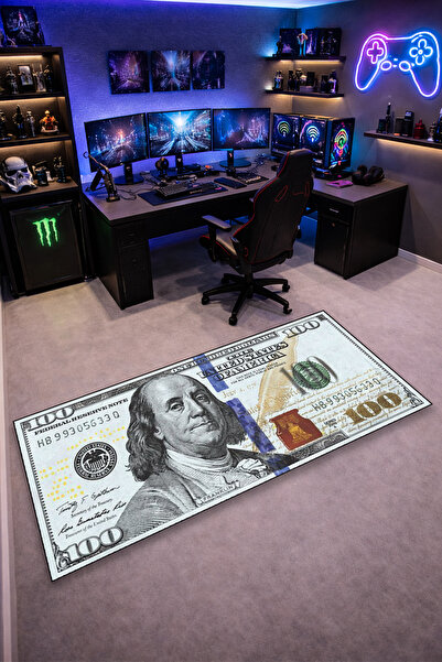 gxe.art 100 Dolar Kaymaz Taban Makinede Yıkanabilir Gaming Para Desenli Oyunc...