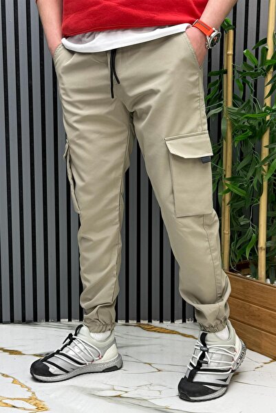WAFRA بنطلون رجالي مريح بخصر مطاطي من نوع باراشوت كارجو
