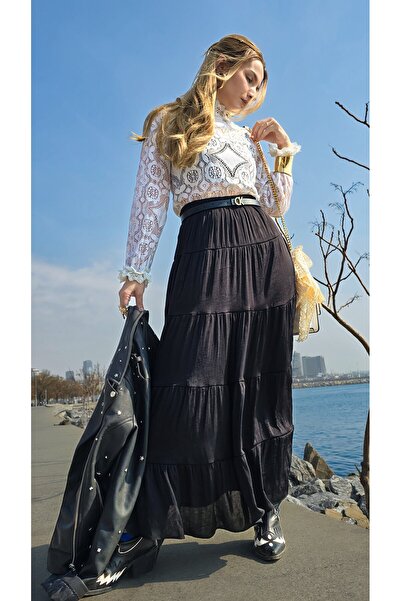 GIA - ART Γυναικεία φούστα μίντι με Ελαστική μέση πάνελ, μαύρη – 100% βισκόζη...