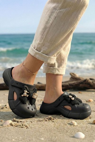 royalmoni Buckle Women's Slippers Daily Use Lightweight Comfortable Beach Pool Slippers Black