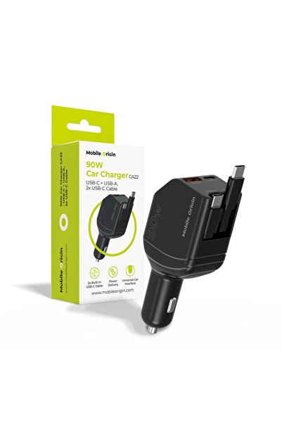 Mobile Origin Încărcător Auto 90W CA22, USB-C + USB-A, Include 2x Cablu USB-C