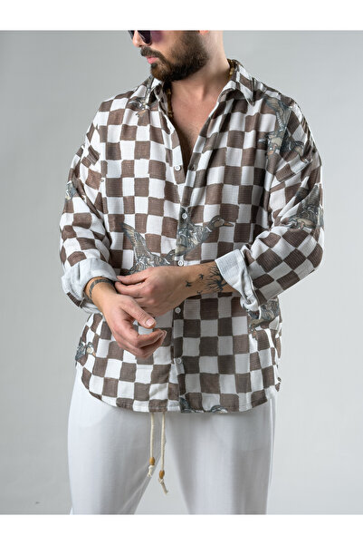 COCOPELLI Ανδρικό λινό πουκάμισο με σχέδιο πάπιας COC3084