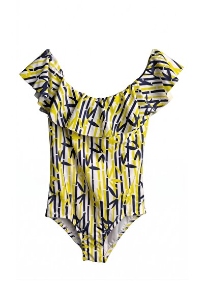 LOOK ME Graphic Bamboo Figured Flounce Girls' Swimsuit