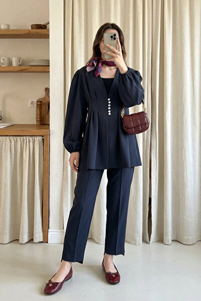 MODAQU Navy Blue Double Suit with Elastic Sleeves and Double Pants
