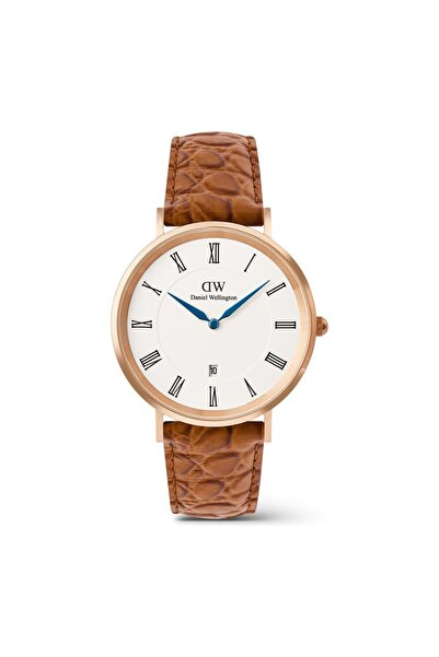 Daniel Wellington Classic Roman Numerals Date Light Brown Croc Belly Rose G D...