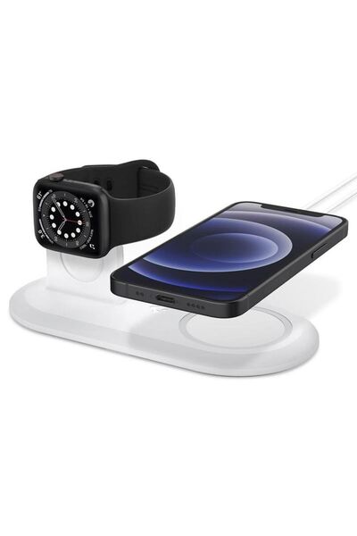 Spigen Suport 2 in 1 pentru incarcator MagSafe Duo si Apple Watch, alb