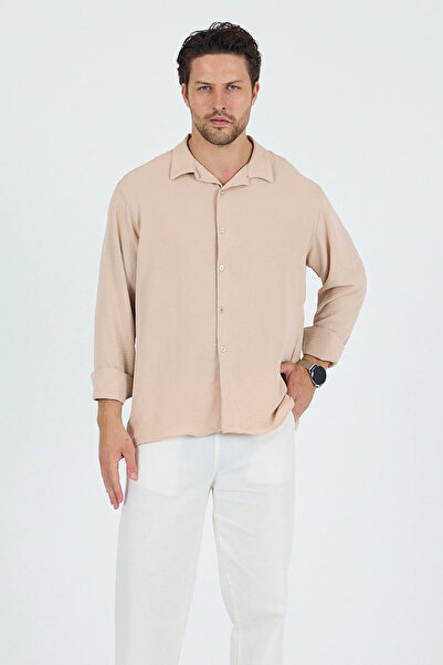 Livik Caos Trend Oversize Seasonal Linen Textured Loose Fit Long Sleeve Comfo...