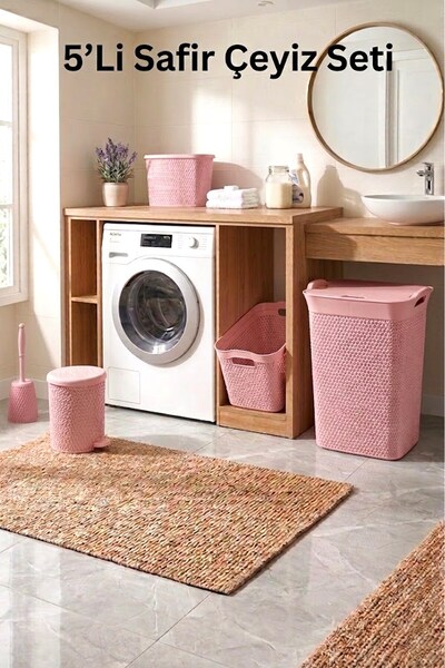 EFFE HOME 5'li Safir Çamaşır Sepeti Seti Örgü Desenli