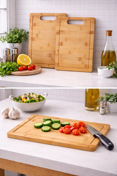 The Aroma Factory Bamboo Cutting Board Set of 2 26X36/ 23,5X33,5 cm Natural W...