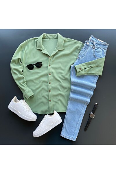 THANBUTİK κοτλέ Σετ Πλεκτό Πουκάμισο και Παντελόνι Τζιν Στενής Γραμμής