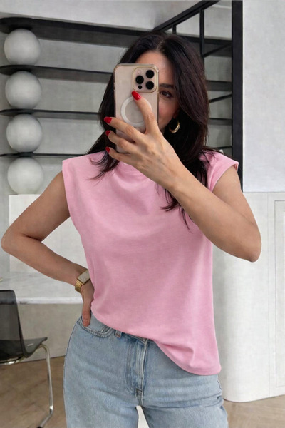 Mzr Collection KADIN DİK YAKA MODAL KUMAŞ KOLSUZ BLUZ