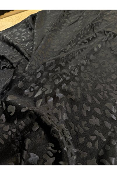 METERİAL Μαύρο ύφασμα για ρούχα με λεοπάρ σχέδιο και γυαλιστερό βελούδο - 140...