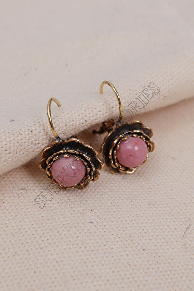 Süspüs Accessories Rodonit Taşlı Çiçek Model Otantik Küpe