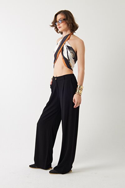 GIA - ART Γυναικείο παντελόνι Verona μαύρο – Ψηλόμεσο με πιέτες, φαρδιά μπατζ...