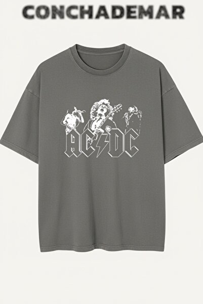 Vordevia Tricou din bumbac premium, supradimensionat, cu imprimeu ACDC