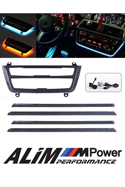 CarStore BMW F30 İç Trim Ambiyans Seti (Gri Çıtalı, 9” Teyp Çerçeveli Orijina...