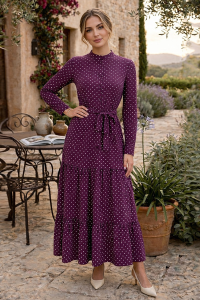 benguen Φόρεμα με μοτίβο πουά και σχέδιο τεσεττούρ 586 Μωβ