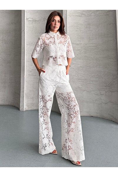 D'RECCY Παντελόνι πουκάμισο με δαντέλα και κεντημένο σχέδιο Guipure