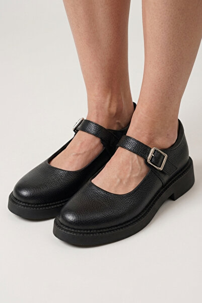 GRADA Μαύρα με στάμπα γνήσιο δέρμα γυναικεία παπούτσια με λουράκια Mary Jane ...