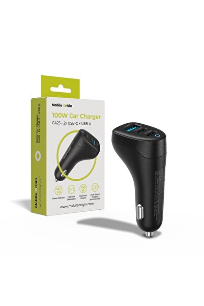 Mobile Origin Φορτιστής Αυτοκινήτου 100W CA25 - 2x USB-C + USB-A, Γρήγορη Φόρ...
