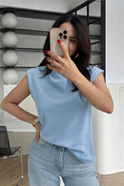 Mzr Collection KADIN DİK YAKA MODAL KUMAŞ KOLSUZ BLUZ