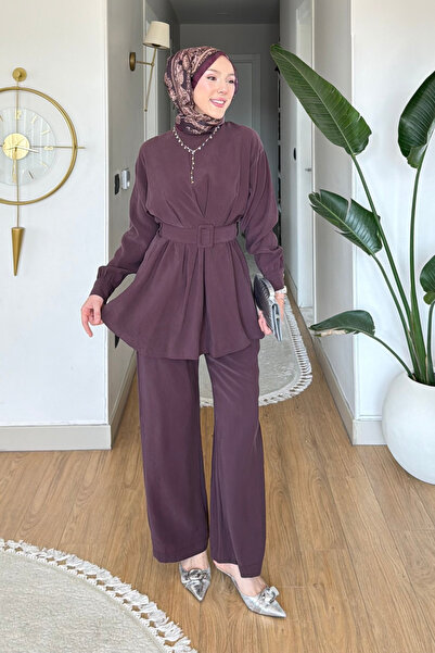 Tesettür Diyarı Σετ Τεσεττούρ με υφασμάτινη ζώνη Mersa Cupra - Δαμασκηνί