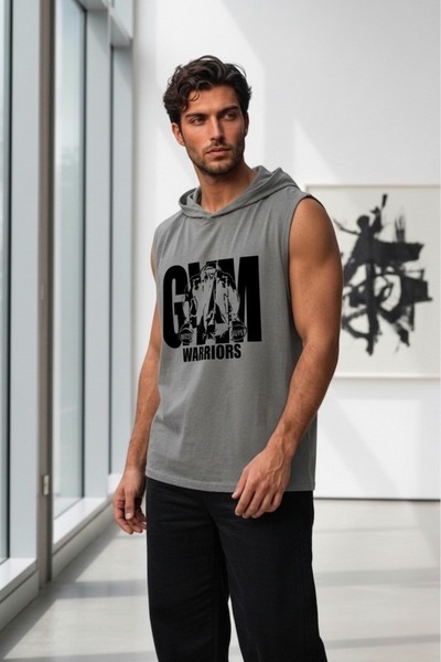 CAST COLLECTİON Men's Nardogri Gym Warriors Printed Sleeveless Hooded Wide Fi...