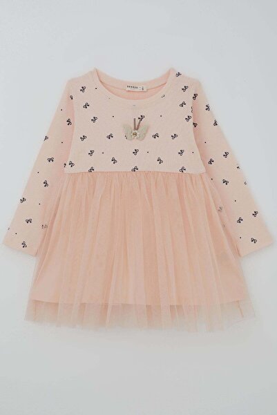 Breeze Κοριτσίστικο μακρυμάνικο φόρεμα με σχέδιο φιόγκου και λεπτομέρεια απλι...