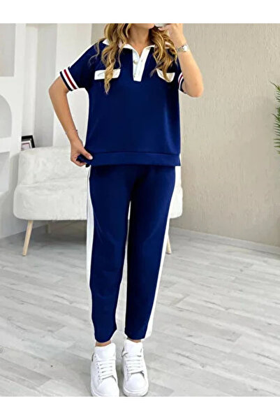 ÖZLEM BAŞTÜRK Kadın Yazlık Polo Yaka Şerit Detaylı Eşofman Takımı