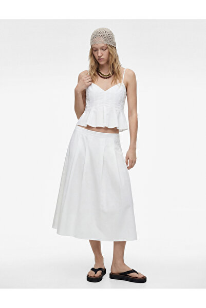 Koton Cotton Rope Strap V-Neck Flounce Crop Blouse