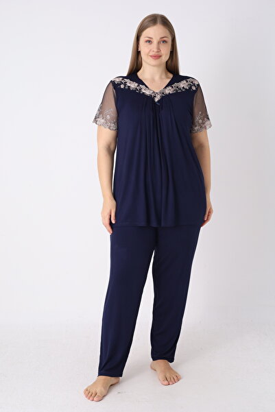 JENİKA Σετ πιτζάμας plus size - Ναυτικό μπλε - Μακρύ