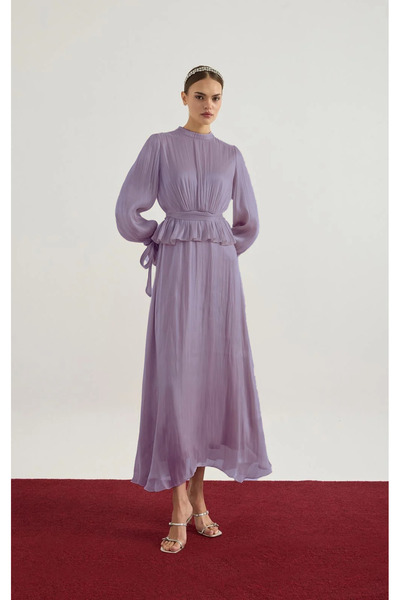 Birgül Bektaş Λιλά Φόρεμα Janjan με Λεπτομέρεια από Κορδόνια
