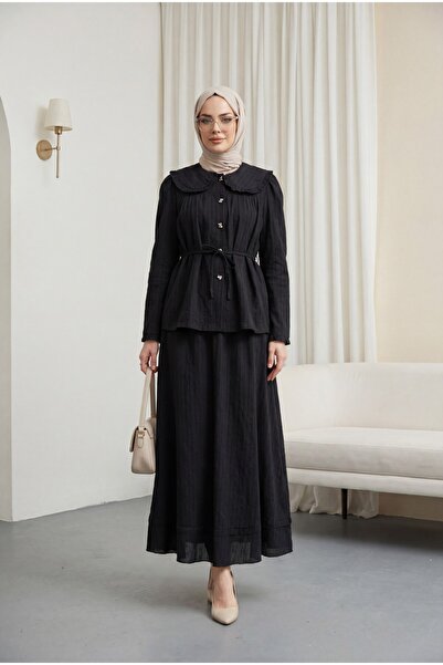 HİJABAYA Βρεφικό σετ με γιακά, κορδόνια, φούστα με κουμπιά και επένδυση από λινό