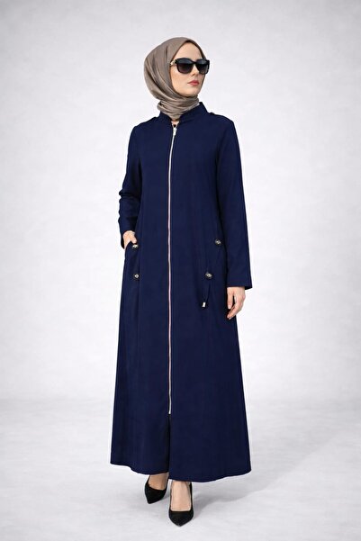 Nurcan Çetin 26900 Full Length Zippered Coat with Button Accessory Detail