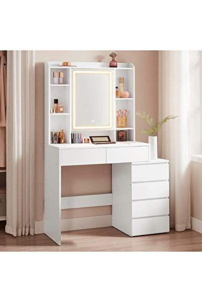 VASAGLE Τουαλέτα Kailyn με ρυθμιζόμενο καθρέφτη LED, 6 συρτάρια, 40x98x145 εκ...