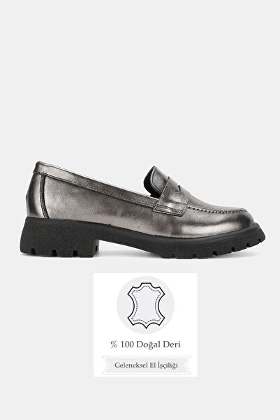 TUNAELLİ Women's Nickel Genuine Natural Leather Loafer Shoes, Size 36-41