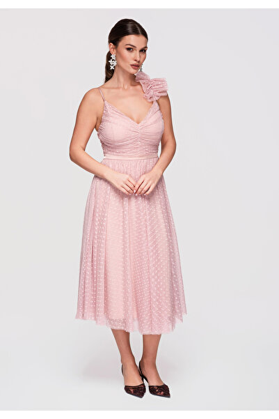 Larica Women's fitted midi cocktail dress LA-OM-DLR324 Nude