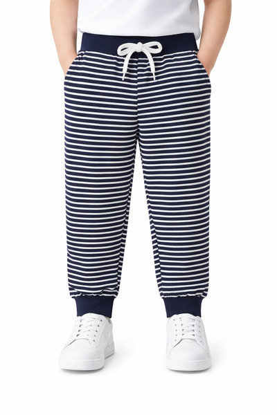 Yumozo Kız & Erkek Çocuk Çizgili Eşofman Altı 3-7 Yaş Lastikli Paça (Jogger M...