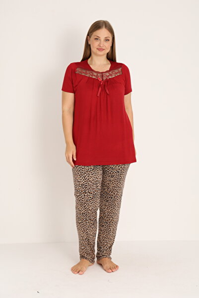 JENİKA Σετ πιτζάμας plus size - Κόκκινο - Μακρύ